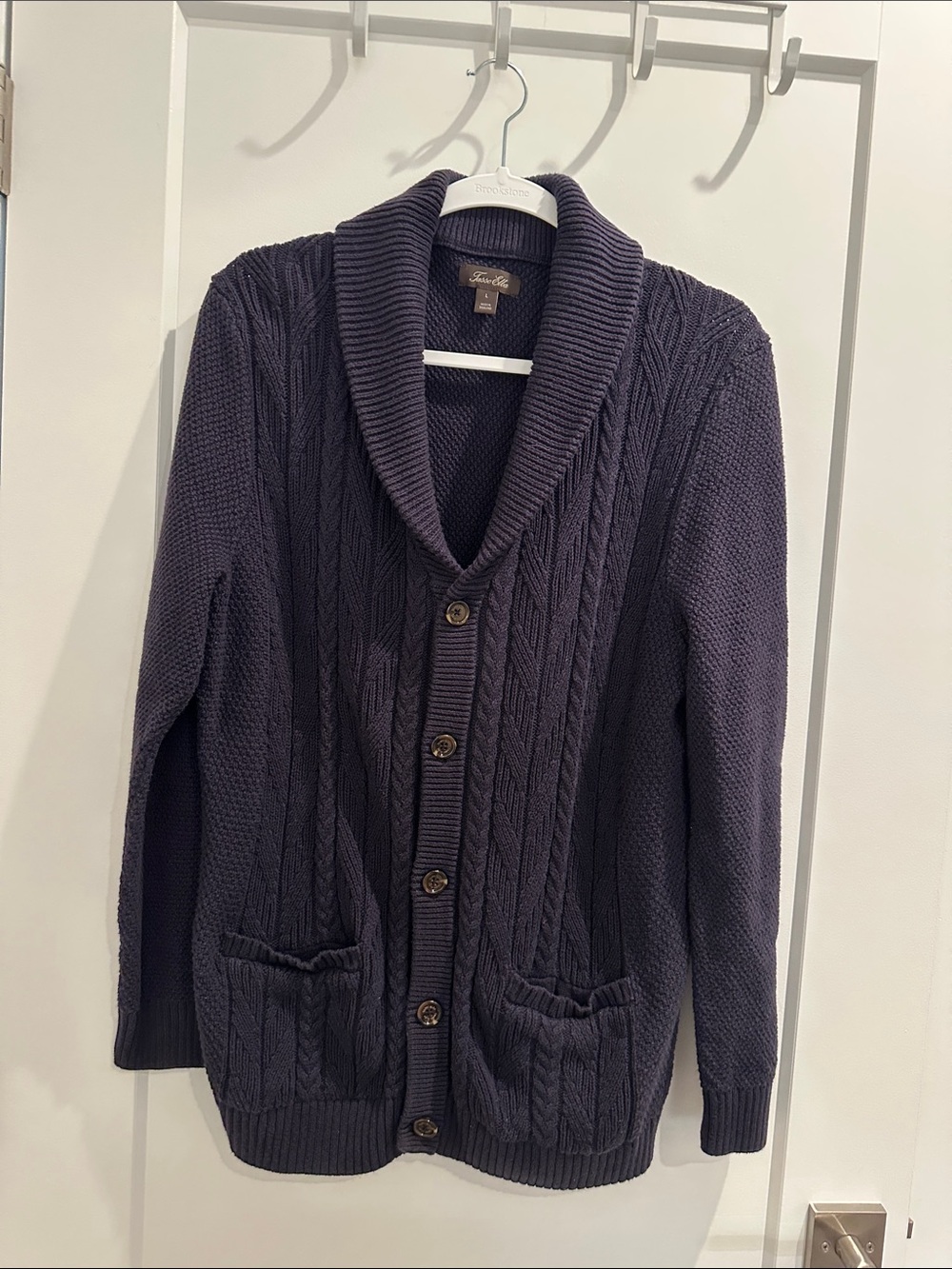Tasso Elba Men's Shawl Collar Cable Knit Cardigan - Deep Navy